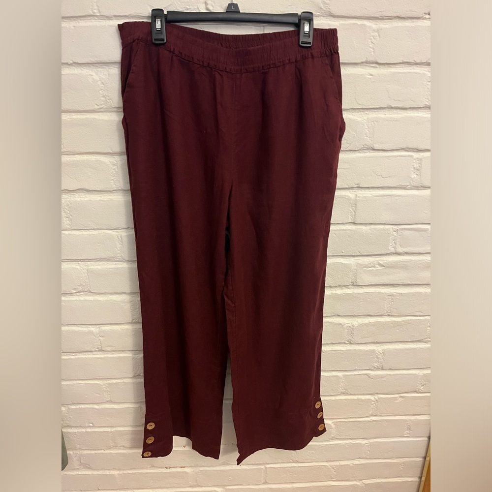 Denim &Co. Naturals pants, Linen Blend, maroon, size M